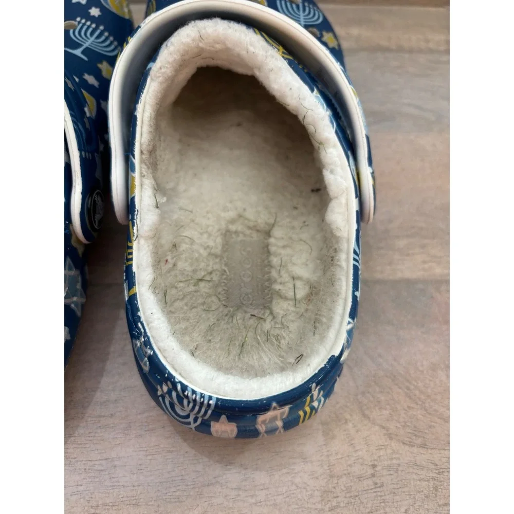 Crocs Hanukkah Classic Lined Clogs Navy Blue Menorah Dreidel Holiday Kids Sz 1